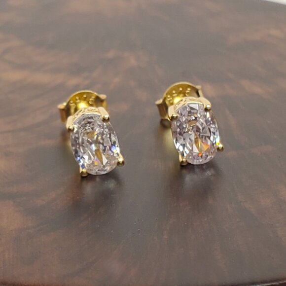 14K Gold Womens 2ct Diamond Oval Stud Earrings NEW 14 Karat Silver